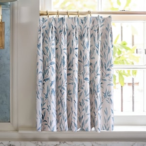 Rideaux de café en coton et lin imprimé feuilles bleues, rideaux courts personnalisés, rideaux de cuisine, rideaux de salle de bain, parures de fenêtre