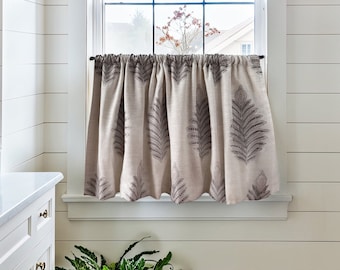 Plant Pattern Print Cotton Linen Cafe Curtains,Custom Beige Short Curtains,Kitchen Curtains, Bathroom Curtains,Rod Pocket Curtain