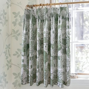 Green Floral Print Cafe Curtain,Custom Short Curtains, French Cafe Style Curtain,Pleated Kitchen Bathroom Curtains