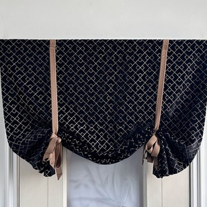 Black Velvet Tie Up Valance, Custom Width, Brown Ties, Kitchen Curtains, Lodge Decor, Door Curtains