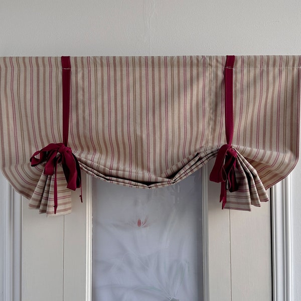 Cortina de tela para ventana con lazos de rayas rojas, para privacidad, con lazo rojo, anchos personalizados, cenefa de cocina, decoración de cabañas