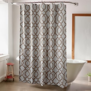 Rideau de douche imperméable marron à motif géométrique avec crochets pour rideaux décoratifs de salle de bain, taille personnalisée.