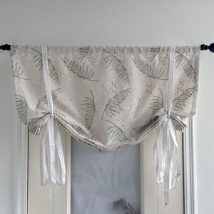 Tie Up Valance with Ribbon,Plant Printed Valance,Custom Size Valance,Linen Cotton Curtain,Privacy Shades