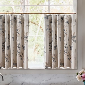 Butterfly Pattern Cotton Linen Cafe Curtains,Custom Beige Short Curtains,Kitchen Curtains, Bathroom Curtains,Window Treatments