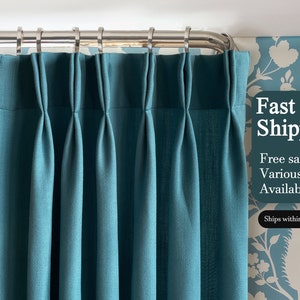 Simple Natural Linen Curtain,Teal Cotton Linen Curtains,Pinch Pleated Drapes, Linen Curtain For Minimalist Design