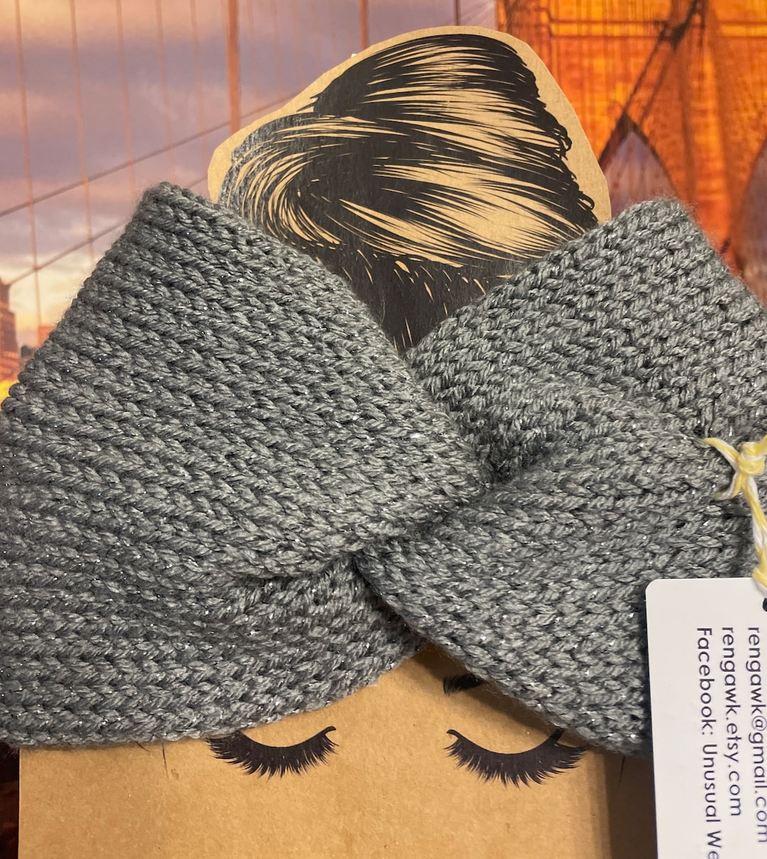 Wide Sparkly Slate Grey Twisted Knit Headband - Etsy display picture 1