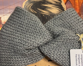 Wide Sparkly Slate Grey Twisted Knit Headband