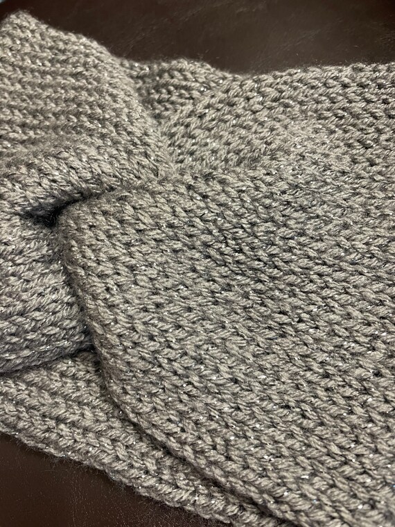 Wide Sparkly Slate Grey Twisted Knit Headband - Etsy display picture 2