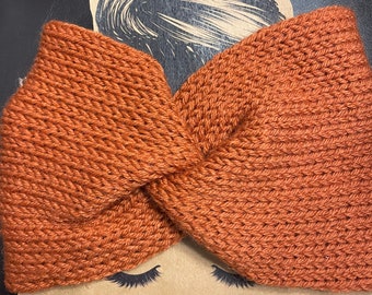 Pumpkin Wide Twisted Knit Headband - Wool blend