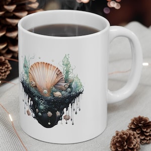 Ocean Clam Shell Mug, Mermaid Mug, Ceramic Mug, 11oz Mug, Ocean Mug, Coffee Mug, Birthday Gift, Work Mug, Gift For Her, Gift For Him