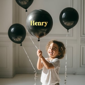 Personalized 12" Black Balloon with Gold Vinyl Decal| Script Font Letters|Balloon Sticker|Custom Name| Modern Design| Balloon Included|