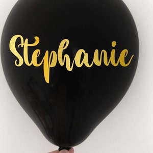 Personalized 12" Black Balloon with Gold Vinyl Decal| Script Font Letters|Balloon Sticker|Custom Name| Modern Design| Balloon Included|