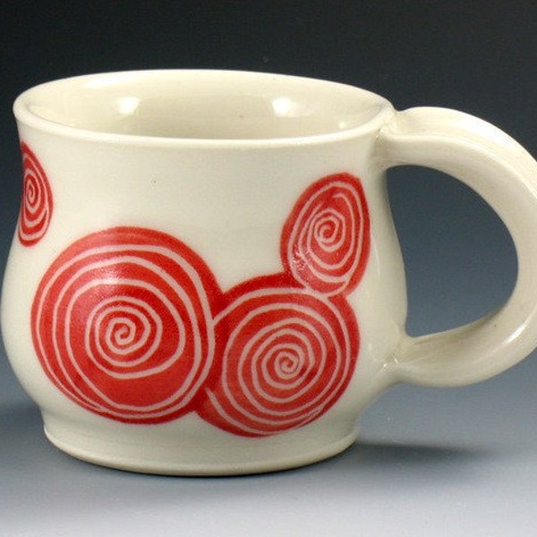 Ceramic Mug Red White Spiral