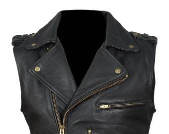 Men's motorcycle leather vest motorbike Black Biker Genuine Leather vest waiscoat  - Motorcycle Vest | Best Gift for Him