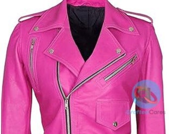 Handmade Woman Hot Pink Biker Leather Jacket With 100% Genuine Lambskin Leather Jacket for Women | Best Gift for Her