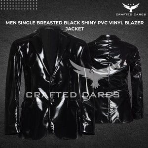 Handmade Black Men Single Breasted Shiny PVC Vinyl Blazer Jacket | Vinyl Shinny Gothic Fashion Jacket | Best Gift for Him/her