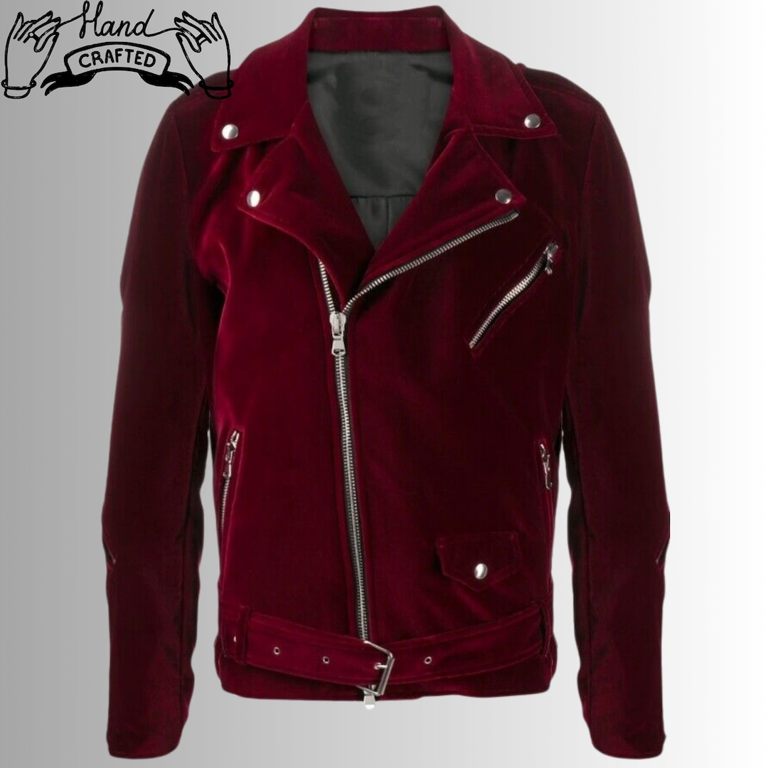 Handmade Men Burgundy Velvet Biker Gothic Classic Steampunk