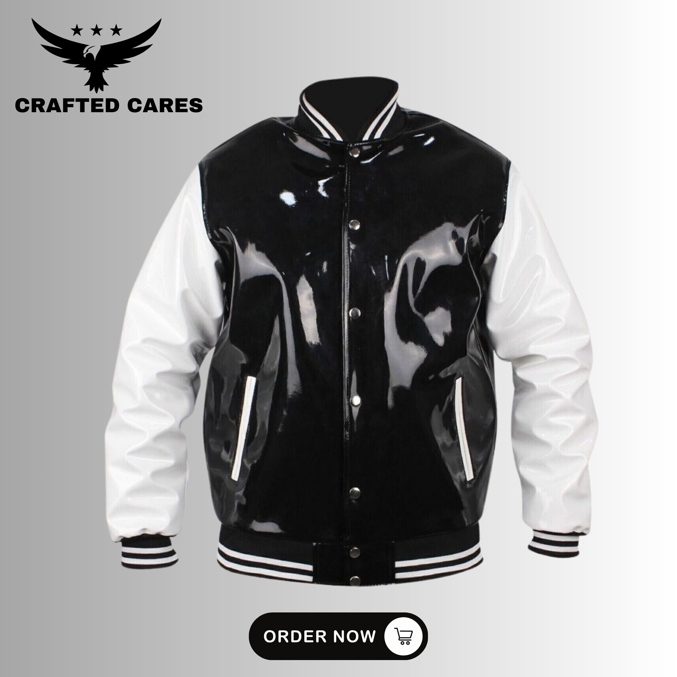 Handmade Black and White Vinyl PVC Leather Letterman