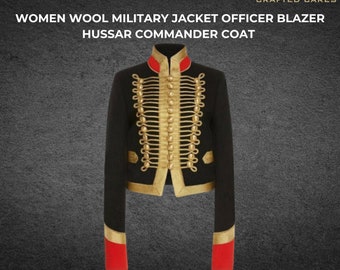 Handmade Women Wool Military Jacket Officer Blazer Hussar Commander Coat  | Best Gift for Her