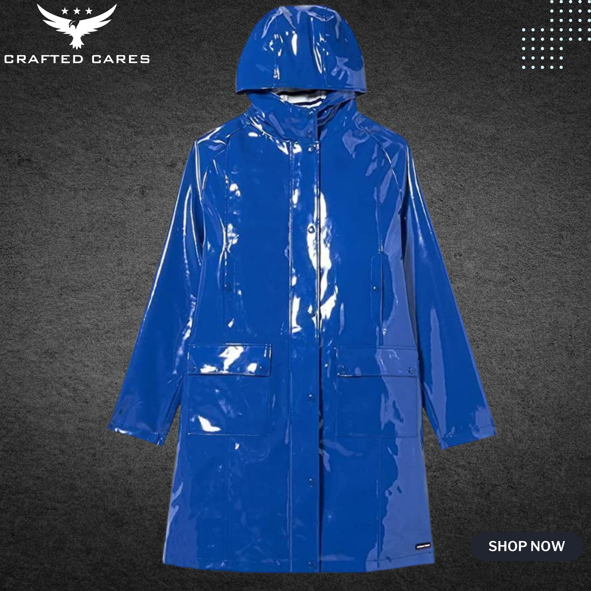 Pvc Long Jacket Handmade Women Blue PVC Vinyl Shinny Trench Long Coat Waterproof Hooded ...