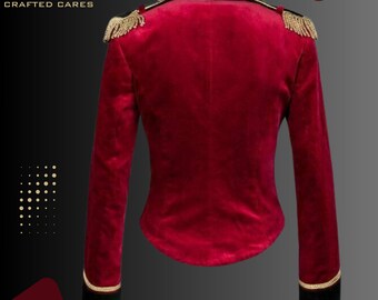 Handmade Women's Black Velvet Military Jacket with Gold Epaulettes  Perfect Gift for Her