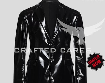 Handmade Black Men Single Breasted Shiny PVC Vinyl Blazer Jacket | Vinyl Shinny Gothic Fashion Jacket | Best Gift for Him/her
