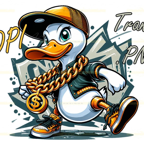 Hip Hop Duck | Premium T-shirt Design, Transparent PNG 300 Dpi, Sublimation, DTF, DTG, Digital Download Only