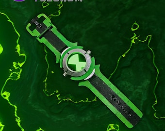 May include: A green and black wristwatch with a large, circular face featuring a green X. The watch is on a green background.