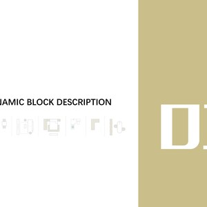 May include: A diagram showing different layouts for a dynamic block. The text "DYNAMIC BLOCK DESCRIPTION" is at the top of the diagram. The text "D1" is in a large white font on a beige background.