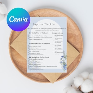 Personalized Baptism Checklist Template, Greek Orthodox Christening Planner, Editable Canva Template, Instant Download PDF