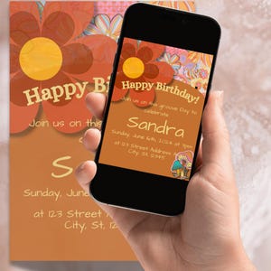 70s Themed Birthday Girl Invitation Template, Groovy Retro Party Invite, Editable One Groovy Birthday Party Incitation, Two Groovy Invite