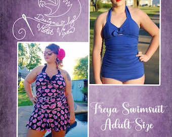 Freya Adult Retro One-piece Swimsuit PDF Pattern Adult Sizes XXS