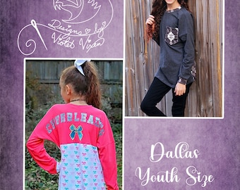 Dallas Spirit Jersey PDF Pattern Youth Sizes 2T-14, Boutique Style, A0 and Projector File Youth, Kid, Toddler, Tween Sewing Pattern