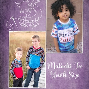 Malachi Color-block Tee PDF Pattern Youth Sizes 2T-14, Boutique Style, A0 and Projector File, Youth, Kid, Tween, Teen Sewing Pattern