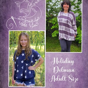 Holiday Dolman with Elbow Patches PDF Pattern Adult Sizes XXS-3X, Boutique Style, A0 and Projector File, Adult, Teen Sewing Pattern