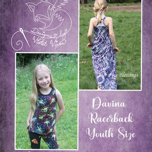 Davina Racerback Tank PDF Pattern Youth Sizes 2T-14, Boutique Style, A0 and Projector File, Youth, Kid, Tween, Teen Sewing Pattern