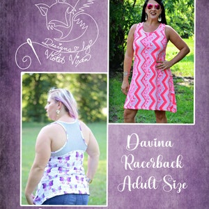 Davina Racerback Tank PDF modello adulto taglie XXS-5X, stile boutique, file A0 e proiettore, cartamodello per adulti, adolescenti