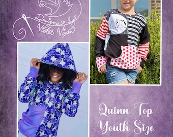 Quinn Color-block Top & Hoodie PDF Pattern Youth Sizes 2T-14, Boutique Style, A0 and Projector File, Youth, Kid, Tween, Teen Sewing Pattern