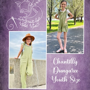 Chantilly Dungarees PDF Pattern Youth Sizes 2T-14, Boutique Style, A0 and Projector File, Youth, Kid, Toddler, Tween, Teen Sewing Pattern