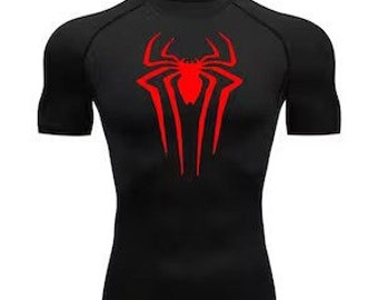 Spiderman Print Compression Shirts for Men Gym Workout Fitness Undershirts Short Sleeve Quick Dry Athletic T-Shirt Tops Sportswear