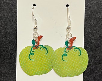 Green Glitter Pumpkin Dangle Earrings * Fall Harvest Pumpkin Earrings * Hypoallergenic and Lightweight