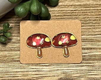 Red Mushroom Earrings * Red Mushroom Studs * Nature Earrings * Woodland Jewelry * Hypoallergenic and Lightweight