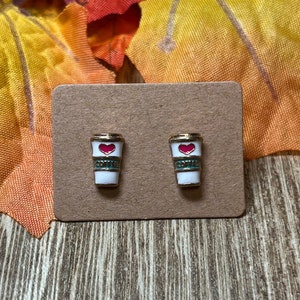 Heart Coffee Earrings * Coffee Stud Earrings * Cup of Coffee Earrings * Coffee Cup Earrings * Coffee Lover Gift