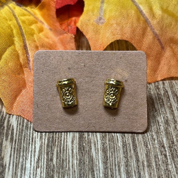 Coffee Stud Earrings * Cup of Coffee Earrings * Gold Coffee Cup Earrings * Coffee Lover Gift