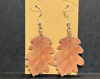 Brown Oak Leaf Earrings * Fall Leaves Dangle Earrings * Pretty Metallic Fall Jewelry * Hypoallergenic and Lightweight