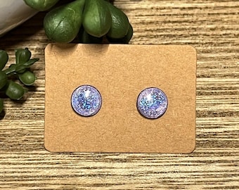 Holographic Purple Circle Earrings * Holographic Glitter Circle Studs * Dainty Purple Iridescent Earrings * Hypoallergenic and Lightweight