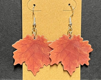 Red Maple Leaf Earrings * Fall Leaves Dangle Earrings * Pretty Metallic Fall Jewelry * Hypoallergenic and Lightweight