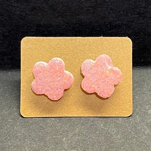 Small Neon Pink Flower Earrings * Light Pink Summer Jewelry * Sparkly Floral Earrings * Great Gift for Her