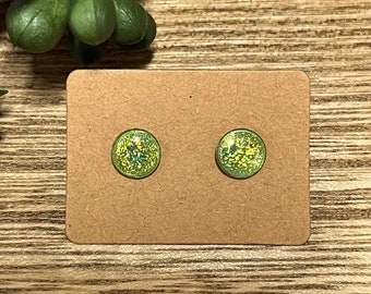 Holographic Green Circle Earrings * Holographic Glitter Circle Studs * Dainty Green Iridescent Earrings * Hypoallergenic and Lightweight