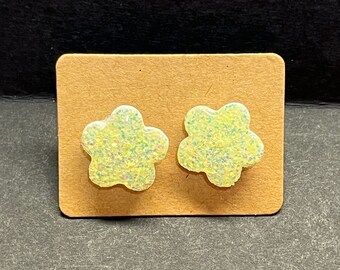 Small Neon Yellow Flower Earrings * Bright Yellow Summer Jewelry * Sparkly Floral Earrings * Great Gift for Her